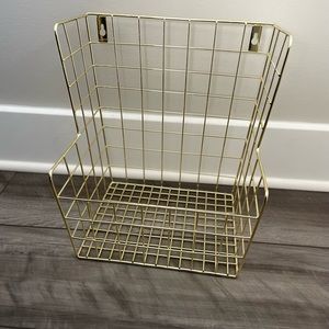 Gold wire wall shelve baskets